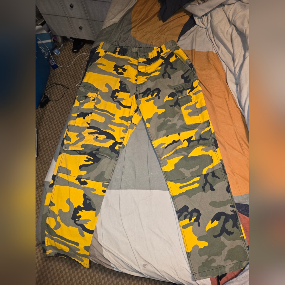 Yellow and Green Camouflage Cargo Pants